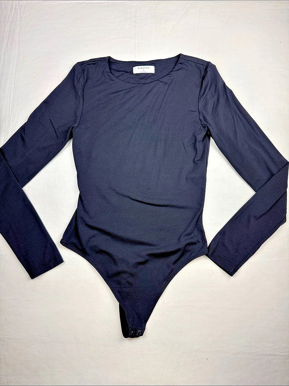 Babaton Contour Crewneck Long Sleeve Thong Bodysuit Black Size Small